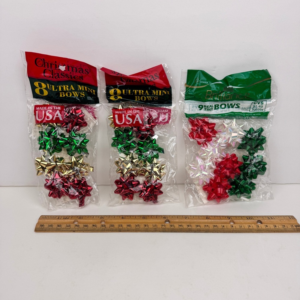 Vtg Sealed 3 Pkgs Mini Christmas Classics Holiday 25 bows total Collect Prop